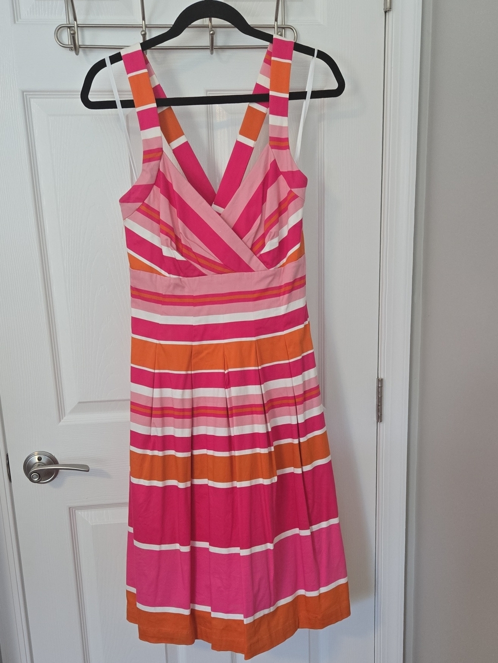 Dana Buchman Pink, Orange & White Striped Midi Dress